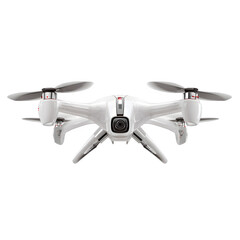 White drone with foldable wings, on plain white background, clean product photo, isolated item...