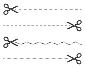 Cut lines with scissors icon isolated on white background.