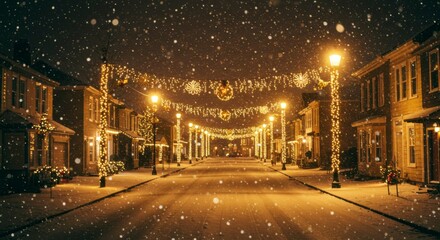 Snowy Christmas street at night