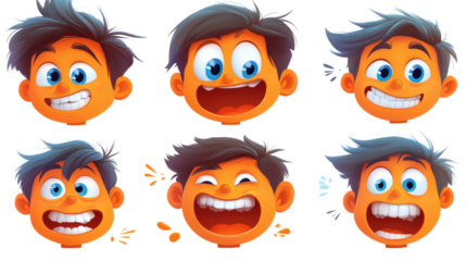 Cartoon boy faces various emotions