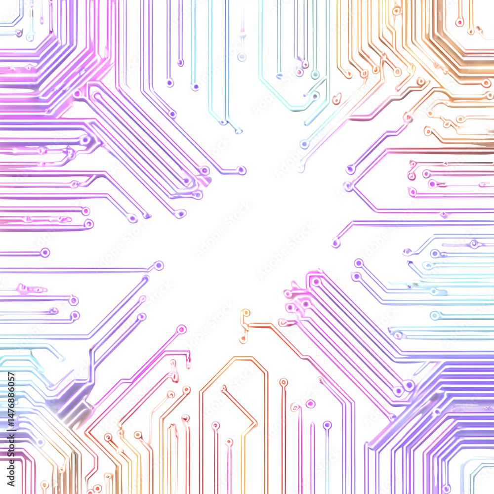 Poster colorful circuit board pattern with a black center creating a technological design element image