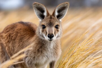 Fototapeta premium Close-up of a kangaroo in tall grass