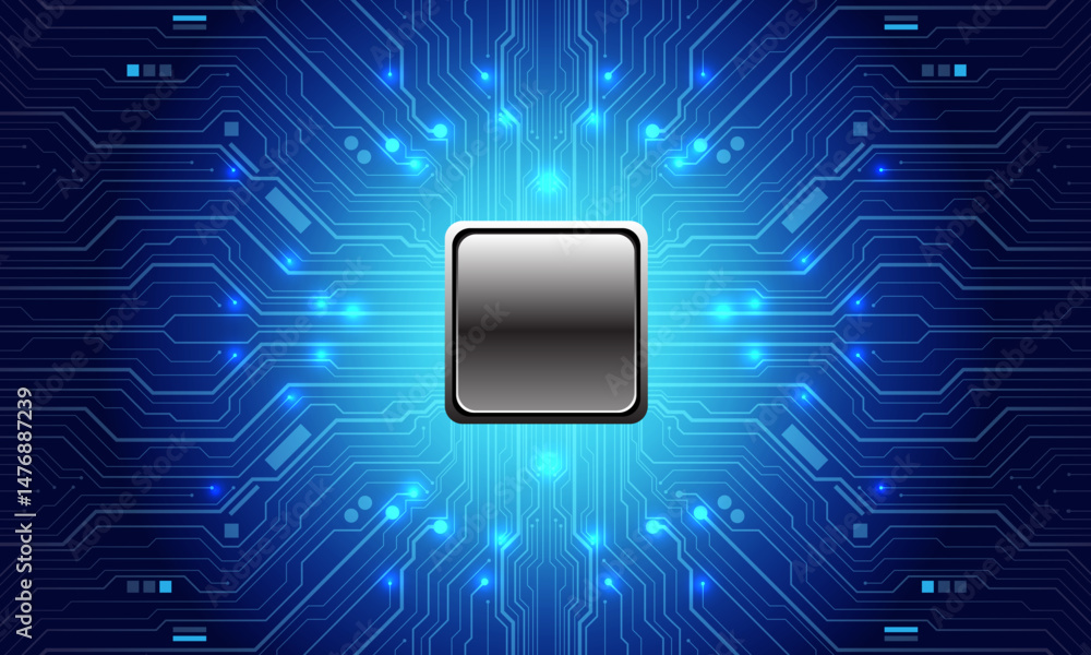 Poster abstract blue circuit board technology connected lines electronics elements computer motherboard chi