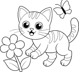 A Curious Kitten Chasing A Butterfly In A Sunny Garden Coloring Pages