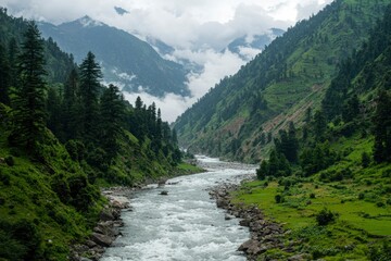 Obraz premium Mountain River Valley Landscape