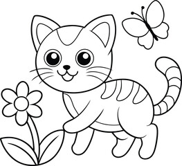 A Curious Kitten Chasing A Butterfly In A Sunny Garden Coloring Pages