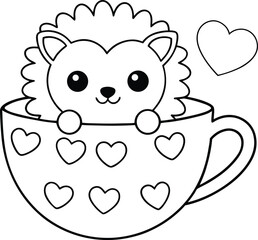 A Hedgehog Sitting In A Teacup With Hearts Floating Coloring Pages