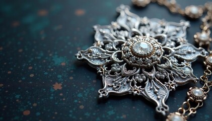 Obraz premium Intricate silver filigree design, delicate and ornate, showcasing fine metalwork detail , filigree, metal, silver