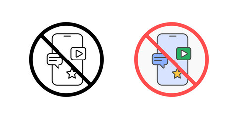 Digital distractions icon – smartphone with app icons inside a red prohibition symbol, representing focus, reduced screen time, and mindful technology use.