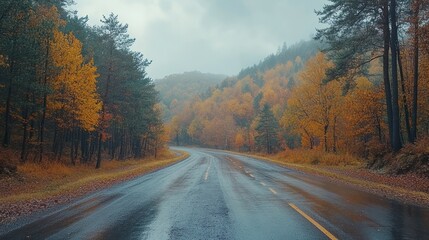 Naklejka premium Autumn Road Through Forest