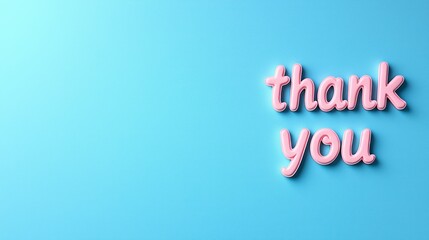 Pink 'thank you' against a blue background