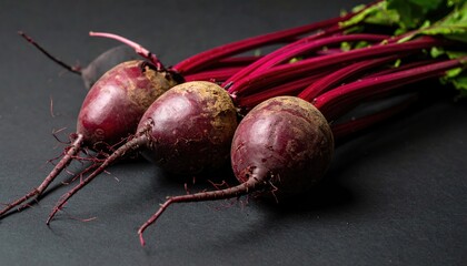 Red beets on a black background