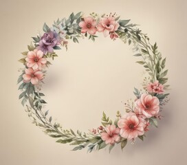 Obraz premium Elegant floral wreath frame, watercolor style, announcement, premium