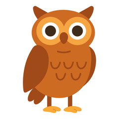 Cute cartoon Owl. Adorable forest bird character isolated on white. Vector illustration.