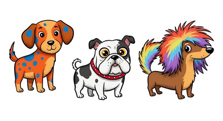 Fototapeta premium Three Cute Cartoon Dogs Illustration Set