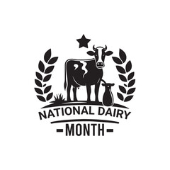 National Dairy Month Silhouette Vector Illustration, Solid White Background.