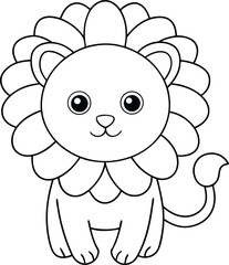 create a cute lion in  garden In Black Outline Coloring Pages