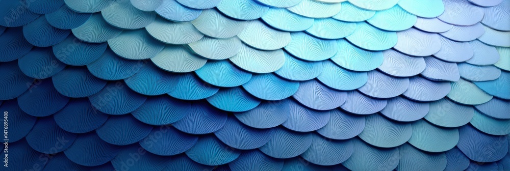 Poster Intricate Fish Scale Texture With Gradient Fading From Deep Blue to Soft Light