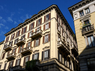 Historic buildings along via Torino in Milan, Italy