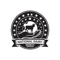 National Dairy Month Silhouette Vector Illustration, Solid White Background.