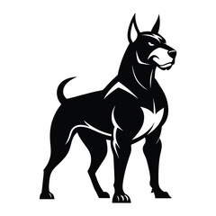 Stylized Doberman Dog in Black and White Silhouette
