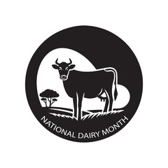 National Dairy Month Silhouette Vector Illustration, Solid White Background.