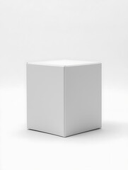 A plain clean white cube sits centered on a white background showcasing its geometric shape with distinct edges.