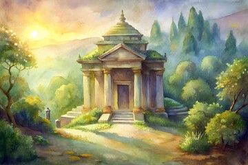 buddhist temple at sunset