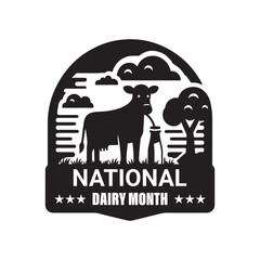 National Dairy Month Silhouette Vector Illustration, Solid White Background.