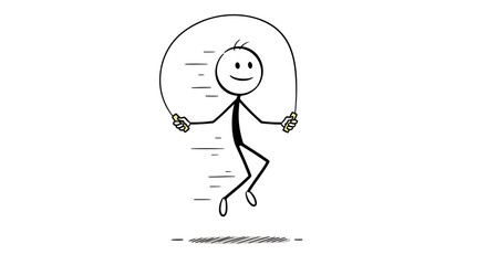 Cartoon stick figure enjoys skipping rope, promoting fitness and well-being