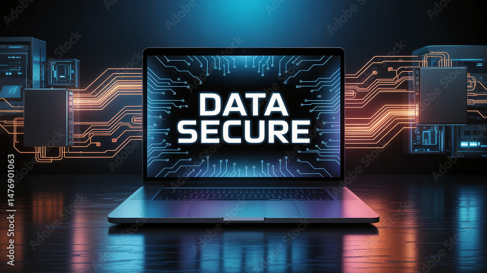 Aufkleber laptop on a screen lock cyber security data protection concept digital design generative ai