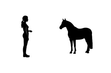 Black vector art illustrates an isolated wild horse silhouette, a mammal often seen on a farm or in nature, distinct from a dog