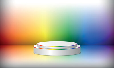 Cylinder pedestal podium in LGBTq colors realistic vector illustration.