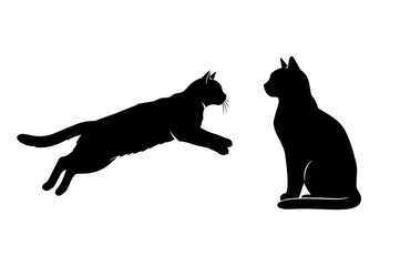 Black feline silhouette of a cat and dog, a vector illustration of pets
