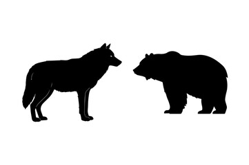 A black silhouette vector illustration depicts a wild mammal, possibly a horse or canine, isolated against white