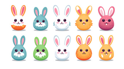 Easter Day Celebration Icons with Rabbits and Eggs - Festive Holiday Illustration for Greeting Cards and Decor
