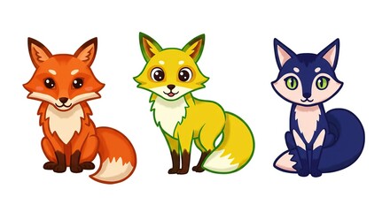 Fototapeta premium Three Cute Cartoon Foxes Illustration