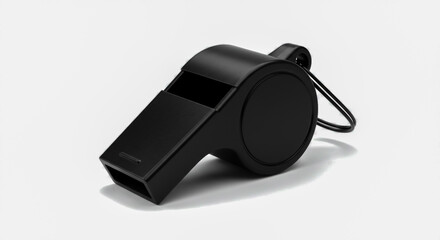 Sleek black whistle isolated on a white background representing sport, refereeing, and authority for modern use.