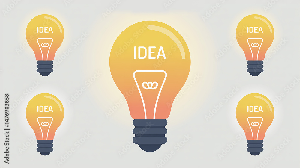 Poster lightbulb idea icon set flat style vector