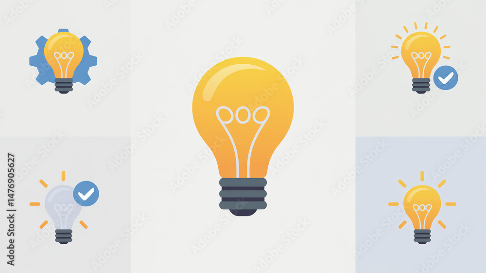 Poster lightbulb idea icon set flat style vector