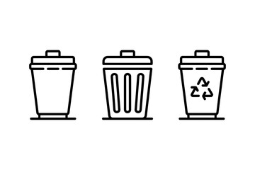 Trash recycle bin waste container outline set icon