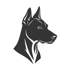 Naklejka premium Black and white stylized Doberman head logo with clean lines and angular contours expresses strength, precision, and elegance