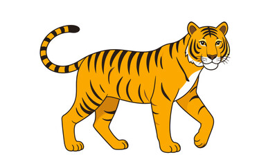 A bold, clean-lined tiger walking with grace and strength, suitable for educational or decorative use