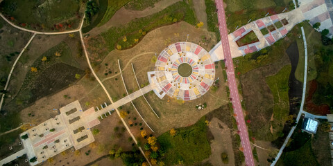 Aerial photography of riverside park green space