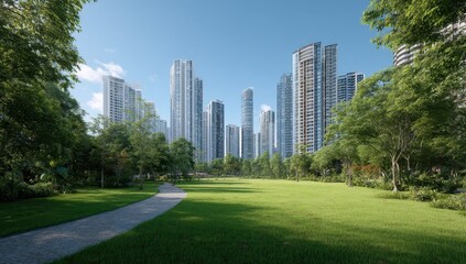 Obraz premium City skyline with park and green space