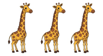 Fototapeta premium Three Cartoon Giraffes Posing in a Row Illustration