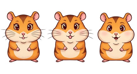 Fototapeta premium Cute Hamster Cartoon Characters Set Happy Animal Illustration
