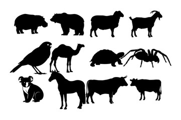 Animal Silhouettes: A captivating assortment of animal silhouettes showcasing a variety of species, perfect for graphic design or educational purposes.