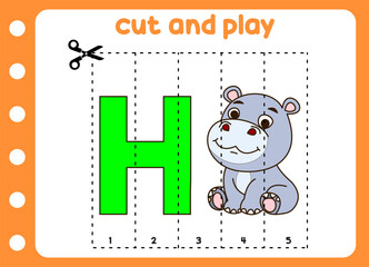 cut and play animal picture cute hippo. kids game.