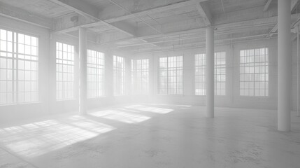 Fototapeta premium Empty industrial space bathed in bright light.